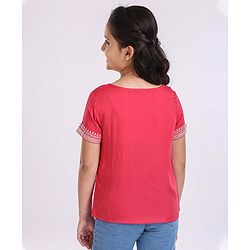 Pine Kids Half Sleeves Premium Embroidery Top - PInk