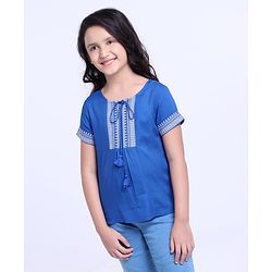 Pine Kids Half Sleeves Premium Embrioderied Top - Blue
