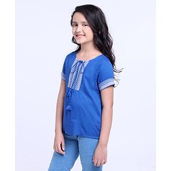 Pine Kids Half Sleeves Premium Embrioderied Top - Blue