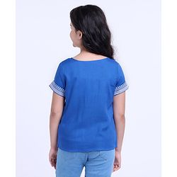 Pine Kids Half Sleeves Premium Embrioderied Top - Blue