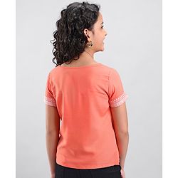 Pine Kids Half Sleeves Premium Embroidered Top - Coral