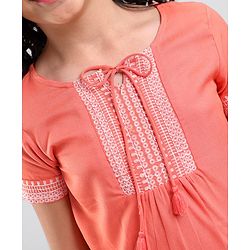 Pine Kids Half Sleeves Premium Embroidered Top - Coral