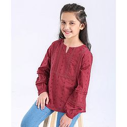 Pine Kids Full Sleeves Schiffli Top - Maroon
