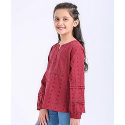Pine Kids Full Sleeves Schiffli Top - Maroon