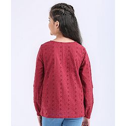 Pine Kids Full Sleeves Schiffli Top - Maroon