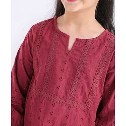 Pine Kids Full Sleeves Schiffli Top - Maroon