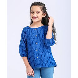 Pine Kids Half Sleeves Schiffli Top - Navy Peony