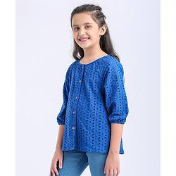 Pine Kids Half Sleeves Schiffli Top - Navy Peony