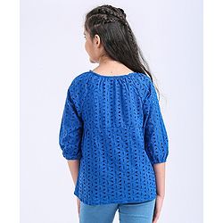 Pine Kids Half Sleeves Schiffli Top - Navy Peony