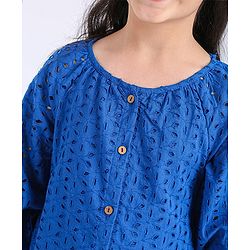 Pine Kids Half Sleeves Schiffli Top - Navy Peony