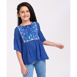 Pine Kids Half Sleeves Premium Embroidered Top - Blue