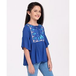 Pine Kids Half Sleeves Premium Embroidered Top - Blue