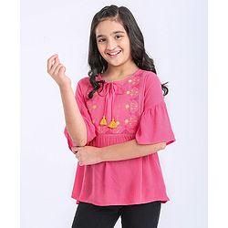 Pine Kids 3/4th Sleeves Embroidered Top - Hot Pink