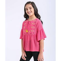 Pine Kids 3/4th Sleeves Embroidered Top - Hot Pink
