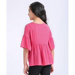 Pine Kids 3/4th Sleeves Embroidered Top - Hot Pink
