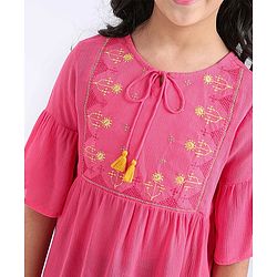 Pine Kids 3/4th Sleeves Embroidered Top - Hot Pink