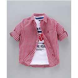 Pine Kids Full Sleeves Checks Shirt With Inner Tee - Red