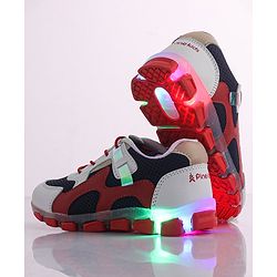 Pine Kids Sports Shoes with LED Lights - White Red