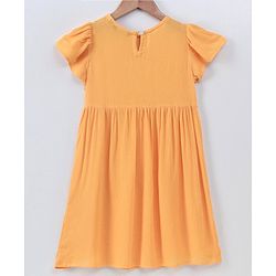 Pine Kids Short Sleeves Frock Embroidered  - Yellow