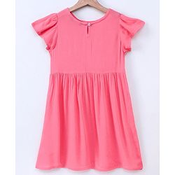 Pine Kids Short Sleeves Frock Embroidered  - Pink