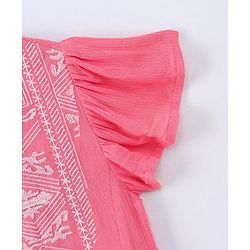 Pine Kids Short Sleeves Frock Embroidered  - Pink