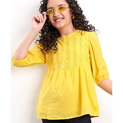Pine Kids Full Sleeves Schiffli Top - Yellow
