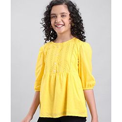 Pine Kids Full Sleeves Schiffli Top - Yellow