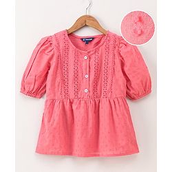 Pine Kids Full Sleeves Schiffli Top - Rose Pink