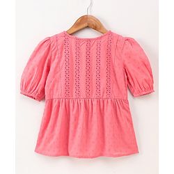 Pine Kids Full Sleeves Schiffli Top - Rose Pink