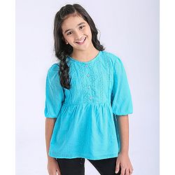 Pine Kids Three Fourth Sleeves Schiffli Top - Blue