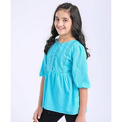Pine Kids Three Fourth Sleeves Schiffli Top - Blue