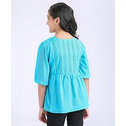 Pine Kids Three Fourth Sleeves Schiffli Top - Blue
