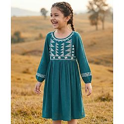 Pine Kids 3/4th Sleeves Frock Geometric Frock - Teal