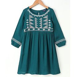 Pine Kids 3/4th Sleeves Frock Geometric Frock - Teal