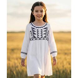 Pine Kids Full Sleeves Dress Embroidered - Snow White