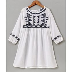 Pine Kids Full Sleeves Dress Embroidered - Snow White