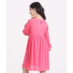 Pine Kids Full Sleeves Frock with Embroidery - Pink