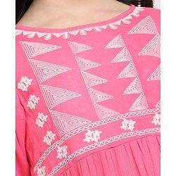 Pine Kids Full Sleeves Frock with Embroidery - Pink
