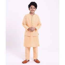 Pine Kids Full Sleeves Kurta Pyjama Set with Bandi Dots Print - Beige