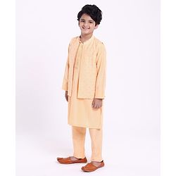 Pine Kids Full Sleeves Kurta Pyjama Set with Bandi Dots Print - Beige