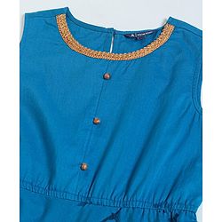 Pine Kids Full Sleeve Ethnic Solid Dress with Floral Printed Cape and Mask - Blue