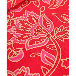 Pine Kids Full Sleeve Gold Printed Ethnic Jumpsuit with Smocking and Printed Jacket and Mask - Red