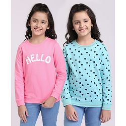 Pine Kids Full Sleeves Bio Washed Sweatshirt Text Graphic Pack of 2 - Pink & Blue