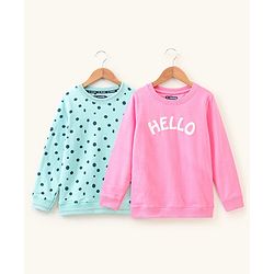 Pine Kids Full Sleeves Bio Washed Sweatshirt Text Graphic Pack of 2 - Pink & Blue