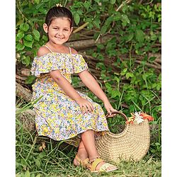 Pine Kids Cold Shoulder Bio Wash Frock Floral Print - White