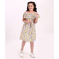 Pine Kids Cold Shoulder Bio Wash Frock Floral Print - White