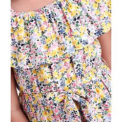 Pine Kids Cold Shoulder Bio Wash Frock Floral Print - White