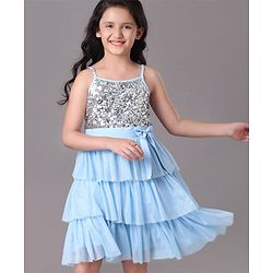 Pine Kids Singlet Tiered Party Dress with Sequin & Foil Print Detailing - Sky Blue