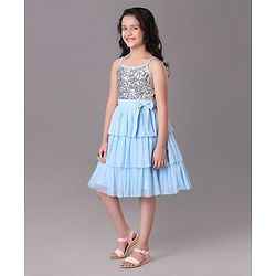 Pine Kids Singlet Tiered Party Dress with Sequin & Foil Print Detailing - Sky Blue