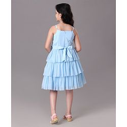 Pine Kids Singlet Tiered Party Dress with Sequin & Foil Print Detailing - Sky Blue